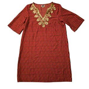 VTG Mud Pie Ethnic Geometeic Dress Size L India Lightweight Colorful Pink Y2K